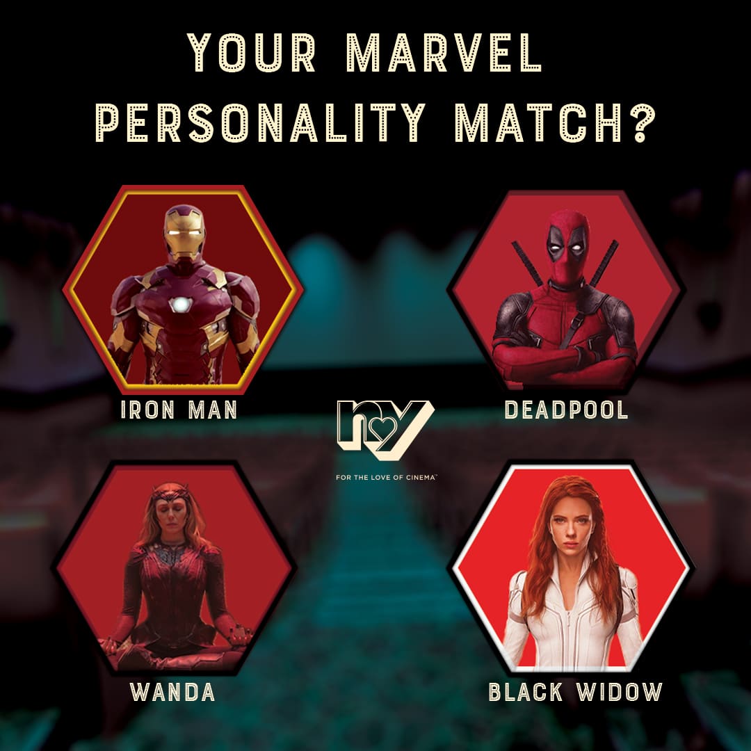 Calling all Marvel fans! 💥 Want to know which iconic character you embody the most? 🤔 Comment down below and let's find out together! 🙌 🤩 Let's unlock your inner superhero 💪 #NYCinemas #cinemalover #cinema #marveluniverse #ironman #deadpool #wanda #blackwidow #superheroe