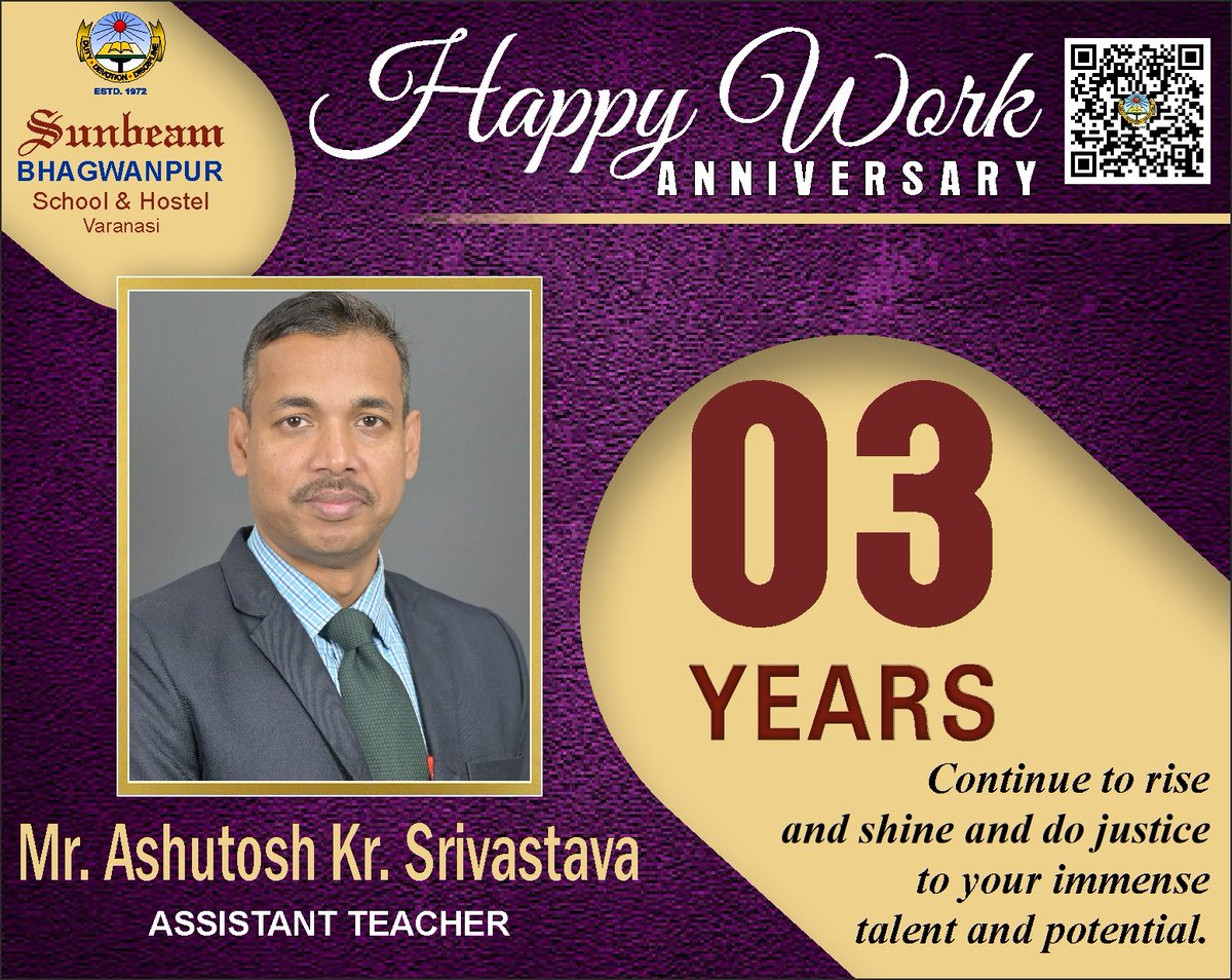 Your contributions have made a significant impact on our organization and we couldn't be happier to have you as a part of our team!

Happy Work Anniversary Nitin Sir and Ashutosh Sir! 

#workanniversarywishes 
#WorkAnniversary 
#no1cbseschoolinvaranasi 
#sunbeambhagwanpur