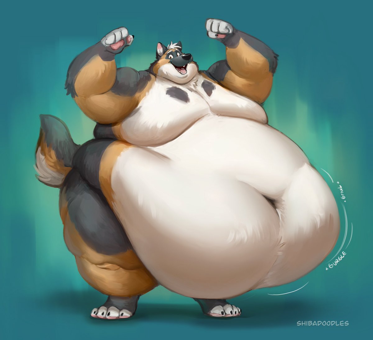 Cute chonk wolf flexing their big arms! 🩵 comm for @/kingwizardwolf