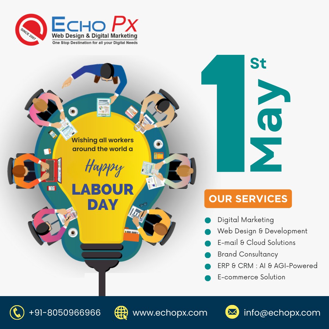 echopx's tweet image. Happy Labour Day 2024!! from EchoPx Technologies
May all workers be recognized for their hard work and dedication, and may they receive fair compensation for their efforts. Happy Labour Day.
Contact: +91-8050-966-966
Visit: echopx.com
#Labour #Day #WebDevelopme...
