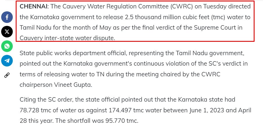 The current drought situation in Karnataka is dire, causing significant suffering to farmers and livestock. It is perplexing that the experts and officials at CWRCA continue to yield to Tamil Nadu's demands, which is unjust to Karnataka. The Congress Government must emulate the