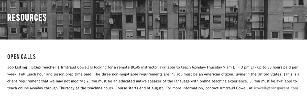 New job listing (remote BCMS instructor) up on the NYSA website—check it out & spread the word! I suspect, somberly, that there will be more BCMS language jobs arising soon... newyugoslavstudies.org/news.html