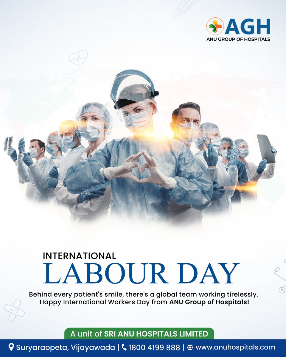 Happy Labor Day from Anu Hospitals! Today, we celebrate the hard work and dedication of our healthcare heroes. 
.
.
#anuhospitals #vijayawada #LabourDay2024 #HealthcareHeroes #LaborDayCelebration #HospitalLife #Nurses #DoctorsCare #MedicalWorkers #ThankYouHealthcare
