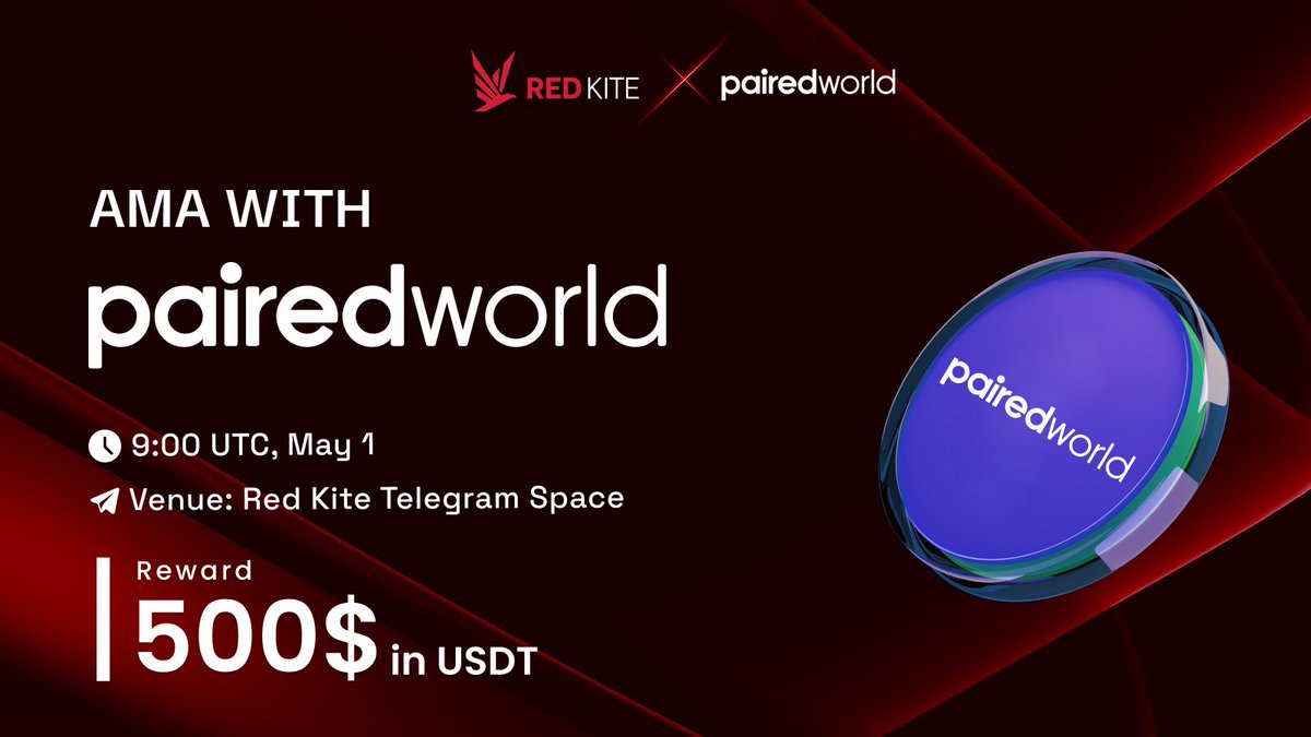 🎉Ready for a text AMA session: PairedWorld x Red Kite Bring your questions and curiosity about @PairedWorld and their first Dapp @w3meetapp, and stand a chance to win $500 in rewards! 🗓️ Date & Time: 1 May 2024, 9:00 UTC 💰 Reward: $500 in USDT 🎙️ Guest: Paired World Team…