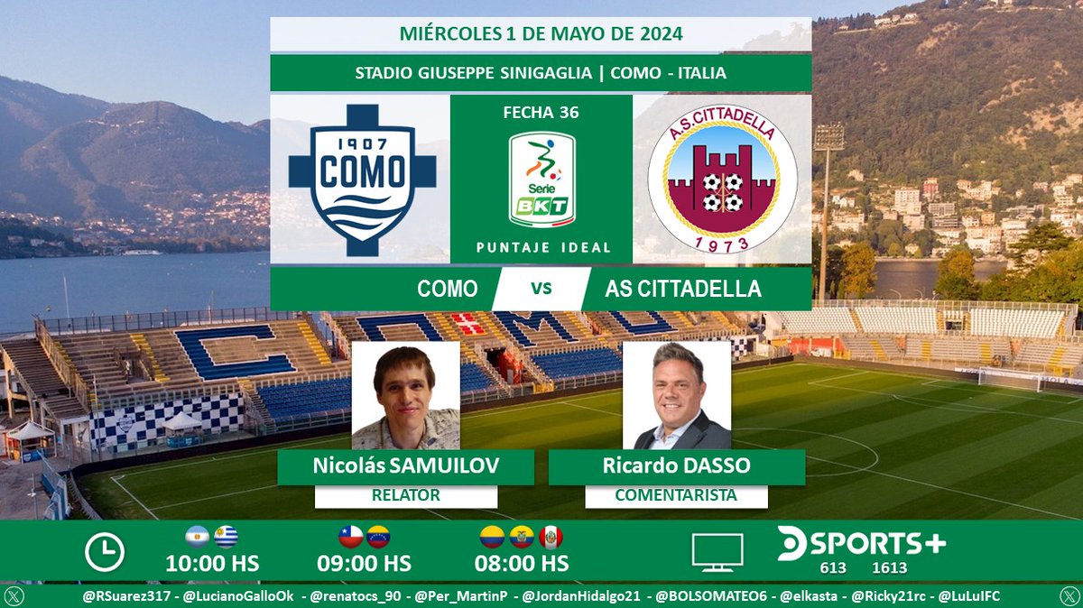 ⚽ #SerieB 🇮🇹 | #Como vs. #Cittadella 🎙 Relator: @NicolasSamuilov 🎙 Comentarista: @ricardodasso 📺 @DSports + (613-1613) Sudamérica 💻📱 @DGO_Latam 🤳 #FutbolEnDSPORTS - #SerieBKT Dale RT 🔃