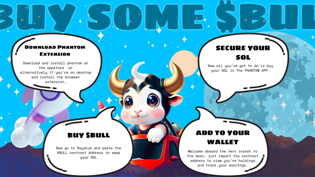 📢 Looking to get your hands on some $Bull? 💰 🤑🚀It's easier than you think! 🌟 Follow these simple steps to join the herd and invest💸 in $Bull today:

☄️

🌐 Website : babybull.io 
📷Telegram : t.me/BabyBullSolana

Stay tuned for out-of-this-world updates 📡