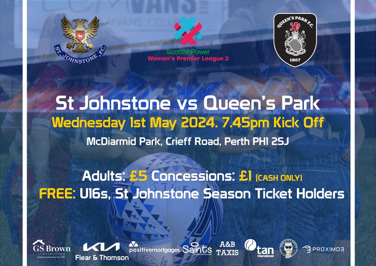 It’s been a long time coming but @stjwfc finally take to the pitch at McDiarmid this evening, as they host runaway league leaders, Queen’s Park, in the SWPL2. Season tickets are valid.
