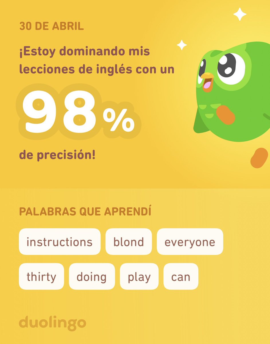 santaclara71's tweet photo. ¡Estoy aprendiendo inglés en Duolingo! Es gratis, divertido y efectivo. https://t.co/CbGrO4uk3a