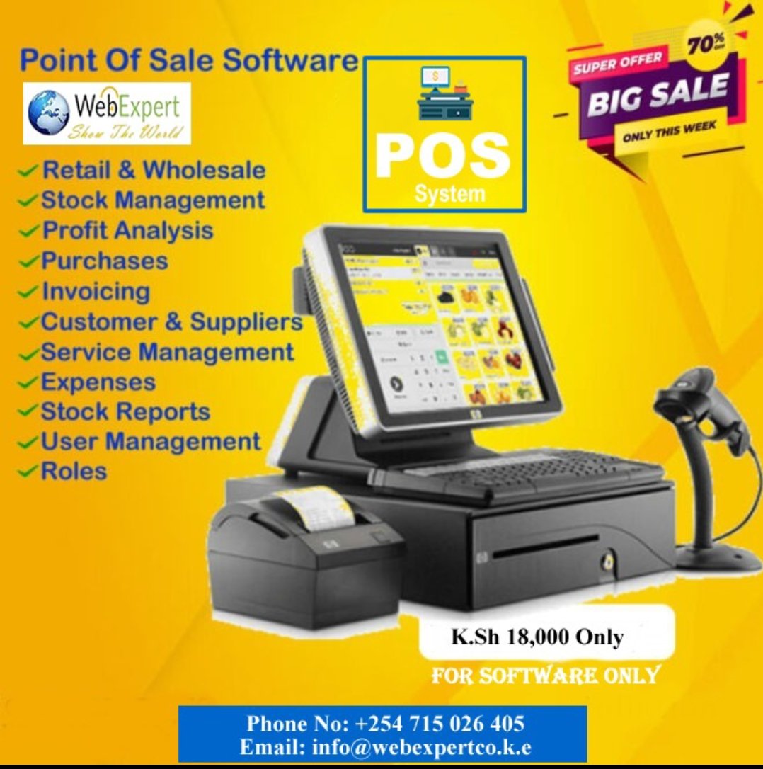 *Point of Sale Software Kenya.*

Contact us via 0715026405/ 0112345366
The system can be accessed both on Mobile Phone 📱 or Desktop Computer 🖥
#pointofsale #pointofsalesystem #pointofsalesoftware #webexpert #webexpertsolutions #webdesign #webhosting #MainaAndKingangi #Garissa