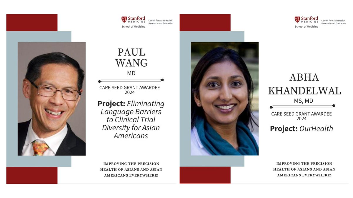 Congratulations to #StanDOM's @Wanginnovate & Abha Khandelwal, who were named 2024 @StanfordCAREs Seed Grantees! stanford.io/3UjP1CV