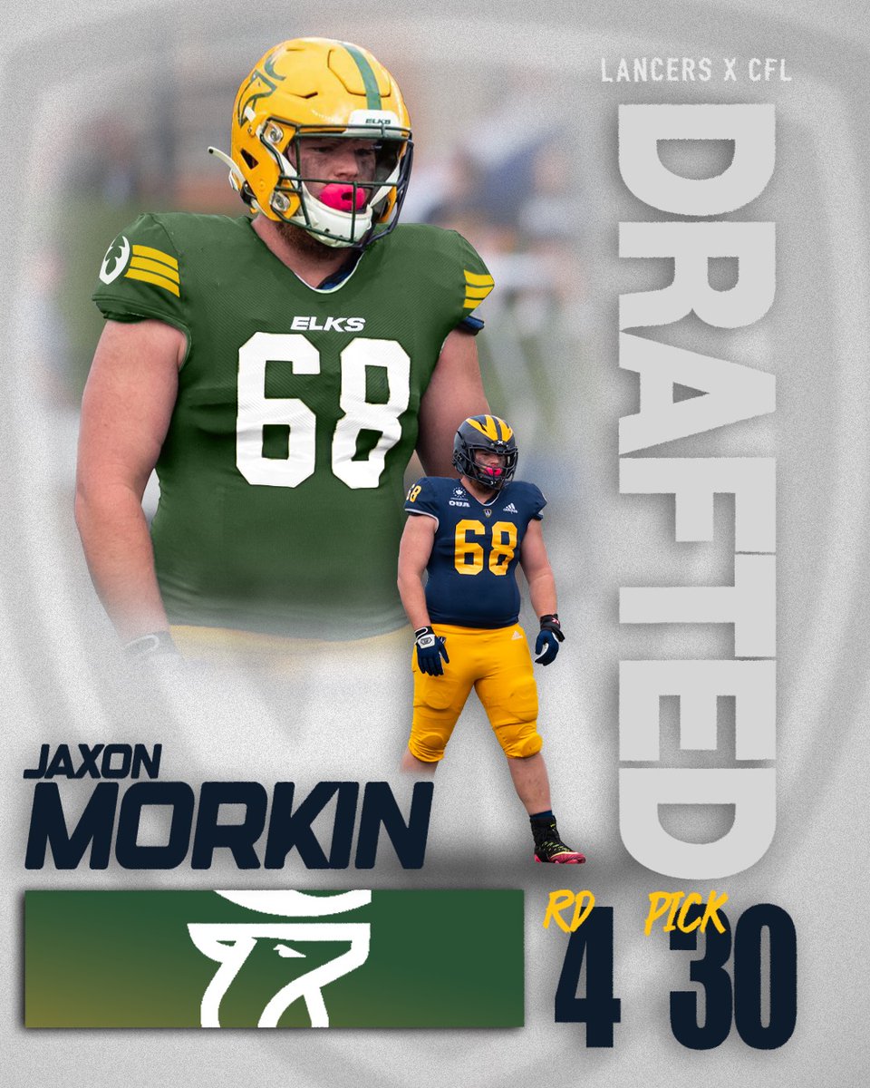 🏈DRAFTED!🏈

With the 30th overall pick in the #CFLDraft fourth round, the <a href="/GoElks/">Edmonton Elks</a> select Lancer football offensive lineman Jaxon Morkin! 🔥

Congratulations Jaxon!

#LancerFamily #CFL