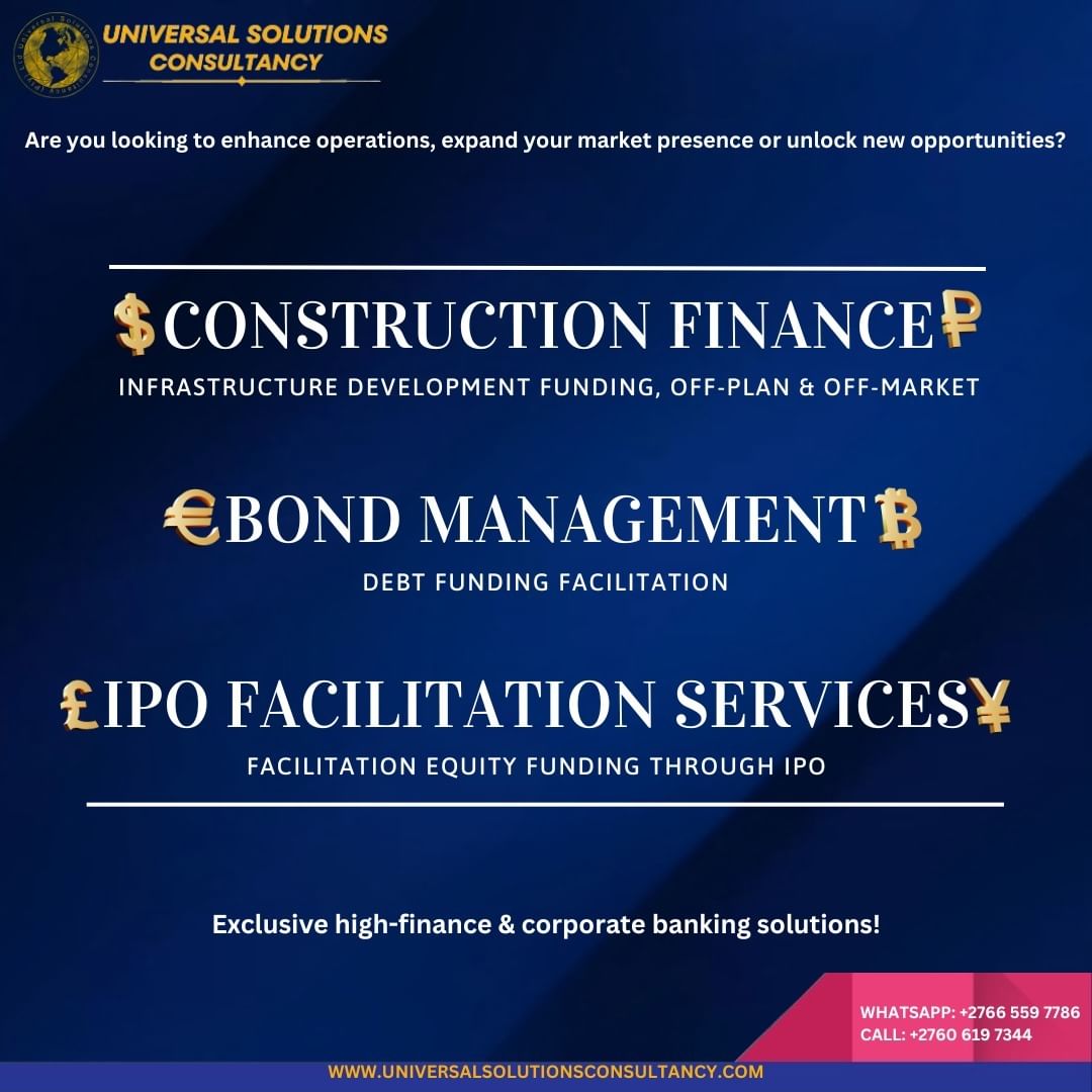 Are you looking to enhance operations, expand your market presence or access new opportunities,
 
Visit our website and contact us to enquire more about our exclusive high-finance & corporate banking solutions.

 #ConstructionFinance #fundingoptions #investmentsts #capitalraising