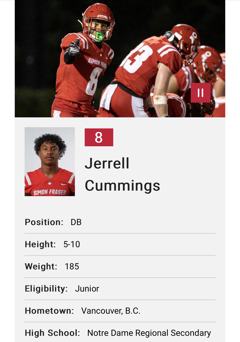 Congratulations Jerrel Cummings ⁦⁦@_playboyyrell⁩ ⁦@SFU⁩ @sfufbalumni⁩ ⁦@BCHSFB⁩ alumni ⁦@BCSchoolSports⁩ All the best on the next step you’ve always been a pro in your attitude & effort in the classroom & in competition