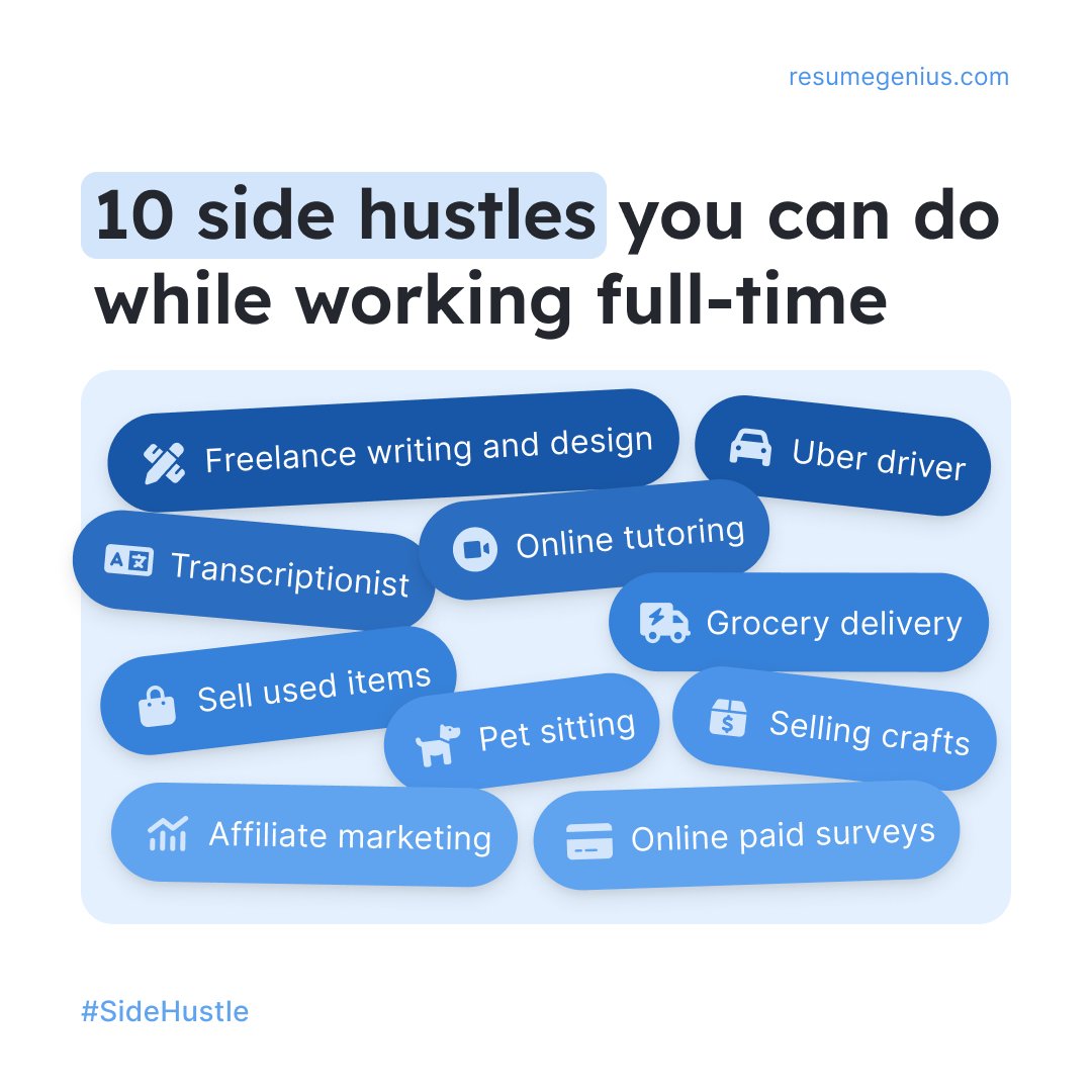 Want to make extra money while working full-time? Here are 10 side hustle ideas you can do without interfering with your day job. 💸 #sidehustle #sidejob #howtomakemoney