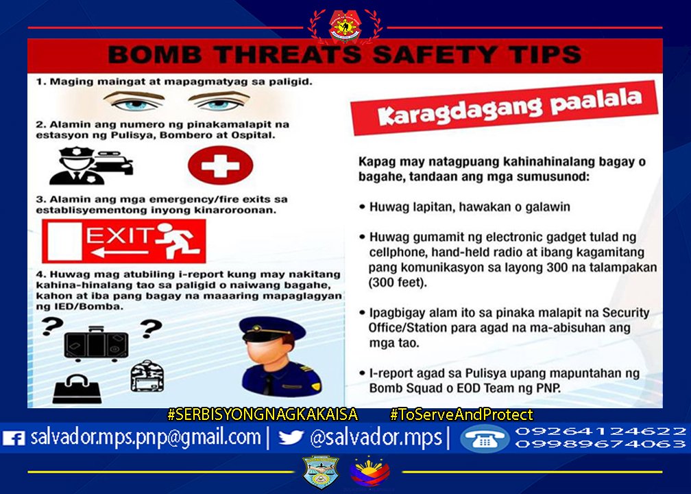 Bomb Awareness Tips.
#SerbisyongNagkakaisa 
#ToServeandProtect