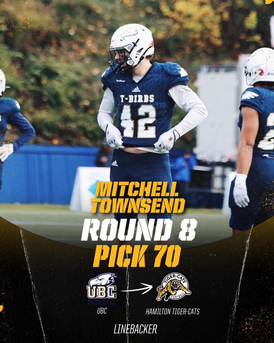 With the 70th selection in the 2024 CFL Draft, the Hamilton Tiger-Cats selected LB Mitchell Townsend! Welcome to Hamilton, Mitch! #Ticats | #CFL | #HamONT | #CFLDraft