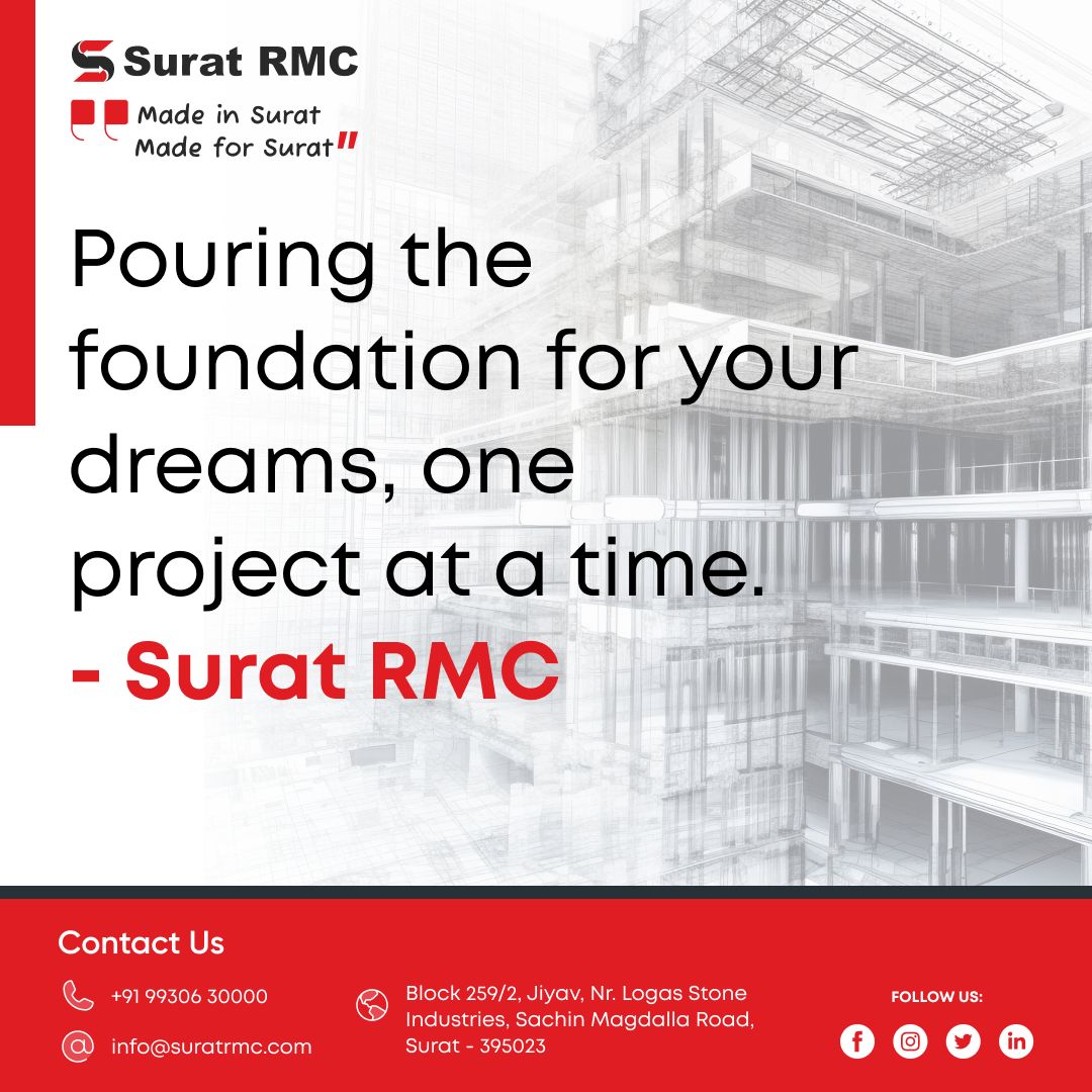 🌆✨ Building dreams, brick by brick. Surat RMC is proud to be the cornerstone of Surat's future, shaping skylines and aspirations with every project. 

#MadeInSurat #MadeForSurat #SuratRMC #BuildingDreams