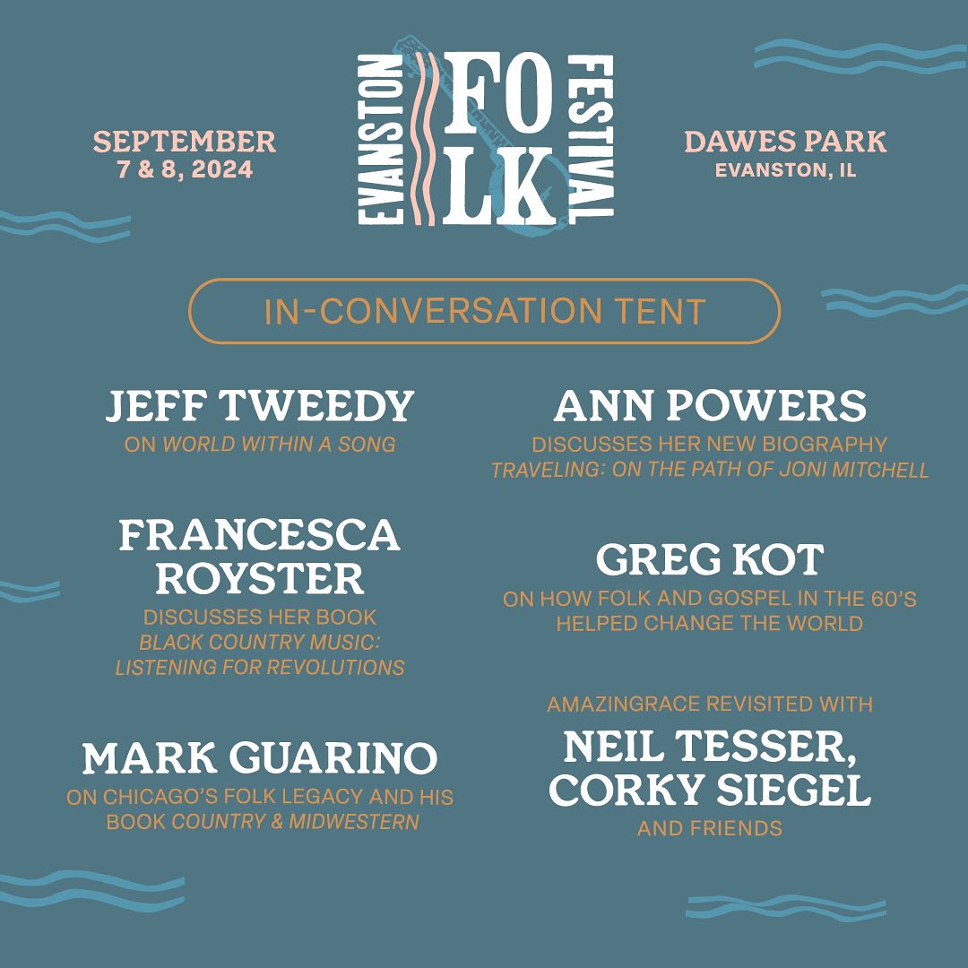 Join me in the conversation tent talking about Chicago folk music history this September for the first annual Evanston Folk Festival, hosted by @evanstonspace. Sierra Ferrell, Patty Griffin, Robbie Fulks, Nora O'Connor, Don Flemons, Bonnie 'Prince' Billy, and many others are