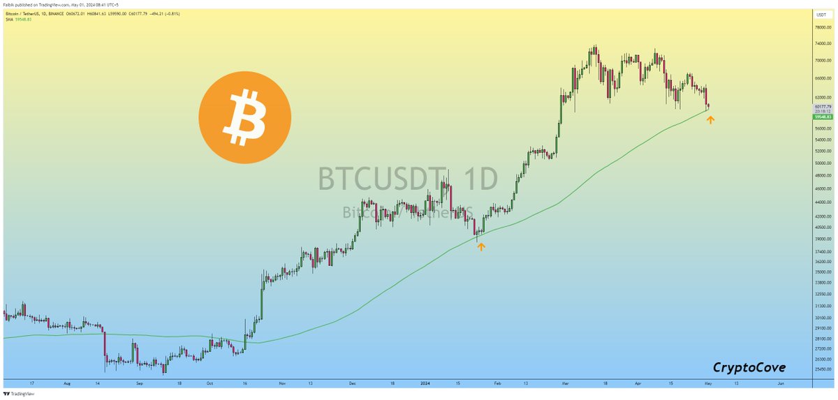 Last time, $BTC bounced back from the daily MA100, and now it's testing it again. 📈 If it bounces back from here, we can Expect a Bullish Rally in the Coming days. New All the High could be incoming this month. ✍️ #Crypto #Bitcoin #BTC