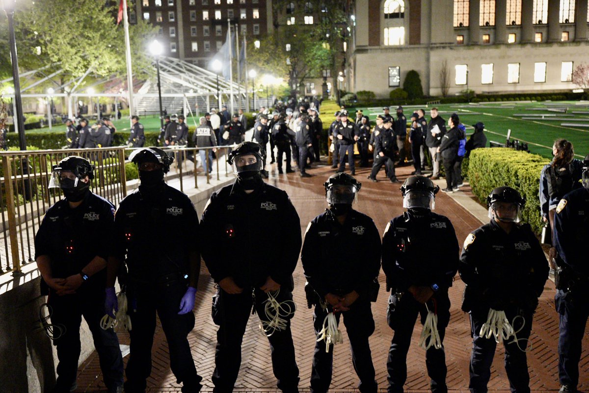 Campus Update as of 11:43pm (4/30): Over two hours since the NYPD entered the Columbia campus, they are yet to 'secure the campus' and are not letting anyone inside — including students and journalists, according to NYPD officers.