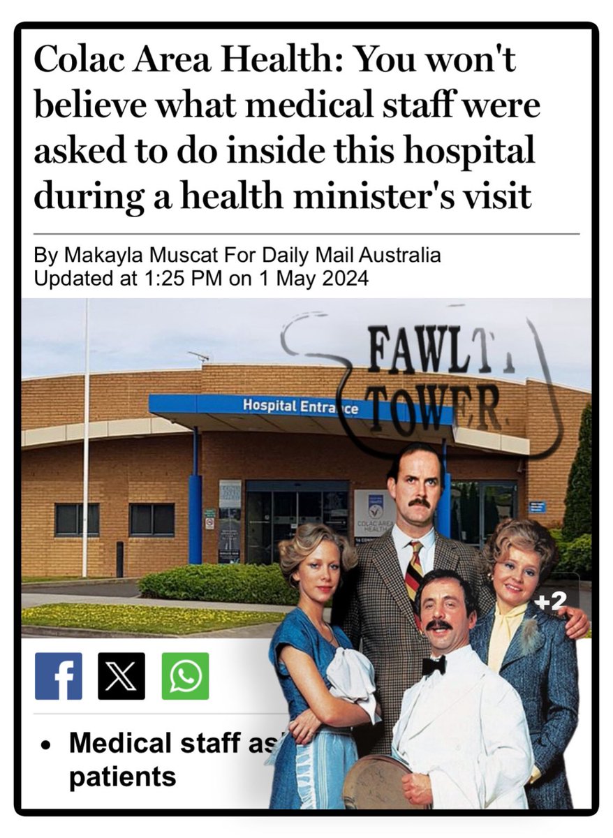 ‘You won't believe what medical staff were asked to do in this hospital’ Colac Hispital staff were told to POSE as patients in the Urgent Care Clinic (UCC) when Vic Health Minister Mary-Anne Thomas visited on August 9, 2023. It’s like Fawlty Towers. mol.im/a/13369269