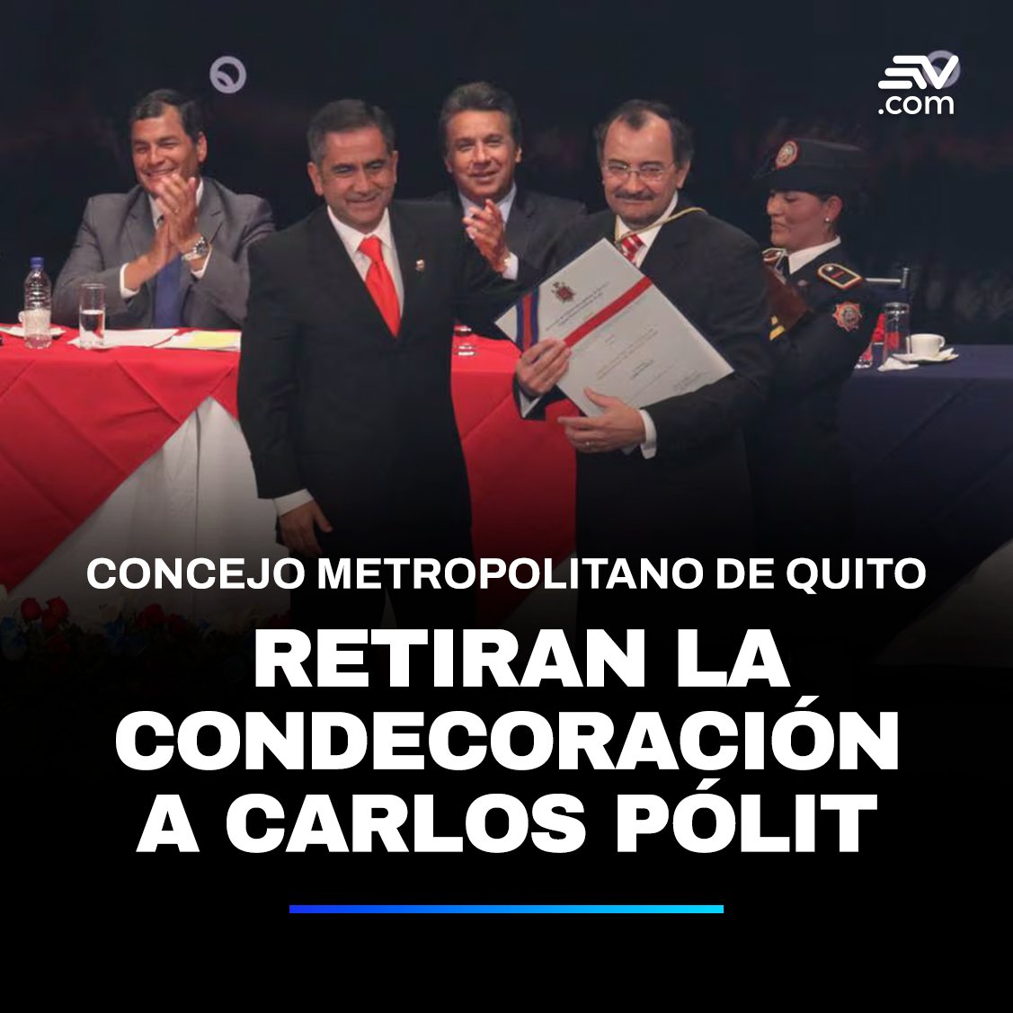 #LoMásLeído | | 🗳 Con 20 votos a favor, el Concejo Metropolitano de #Quito le retiró al excontralor Carlos Pólit el galardón Gran Collar Sebastián de Benalcázar 🏅, que  fue entregado el 23 de noviembre del 2012.

Más detalles ➡ bit.ly/4aYz6AO