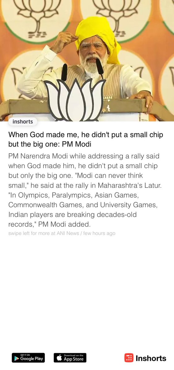 True!
There’s a giant chip on his shoulder

Cant stop envying Nehru😂When God made me, he didn't put a small chip but the big one: PM Modi
shrts.in/LfbFj
 -via inshorts