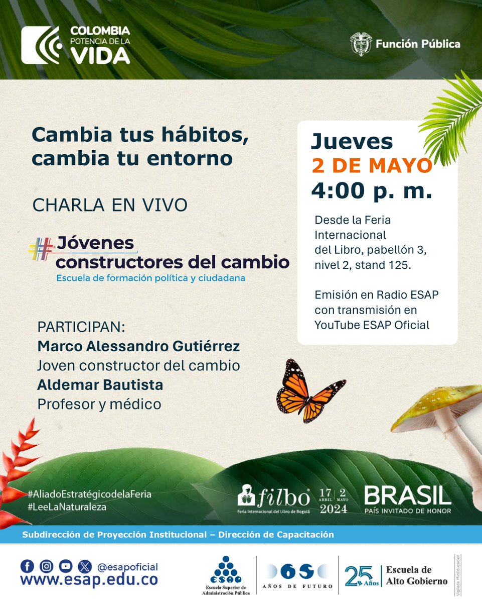 “Cambia tus hábitos, cambia tu entorno”. Únete al diálogo con la Escuela de formación política y ciudadana #JóvenesConstructoresdelCambio y descubre cómo tus acciones pueden tener un impacto significativo. 🔴 Jueves 2 de mayo a las 4:00 p. m. en YouTube acortar.link/GPEJLd