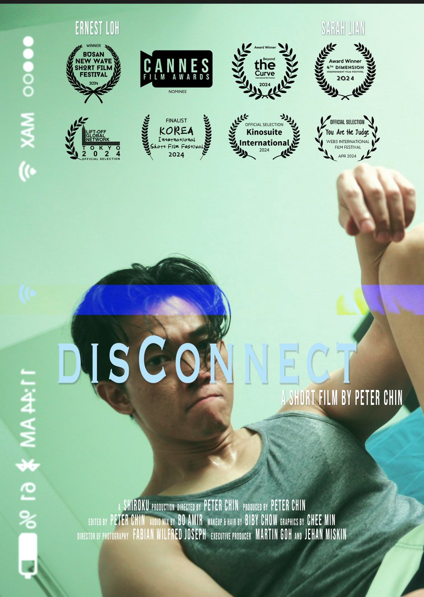 The festival circuit so far 🙂 
#disConnect #FilmFestivalWinner #OfficialSelection #BusanNewWaveShortFilmFestival #CannesFilmAwards #BeyondTheCurveInternationalFilmFestival #4thDimensionInternationalFilmFestival
#TokyoLiftOffFilmFestival #KoreaInternationalShortFilmFestival