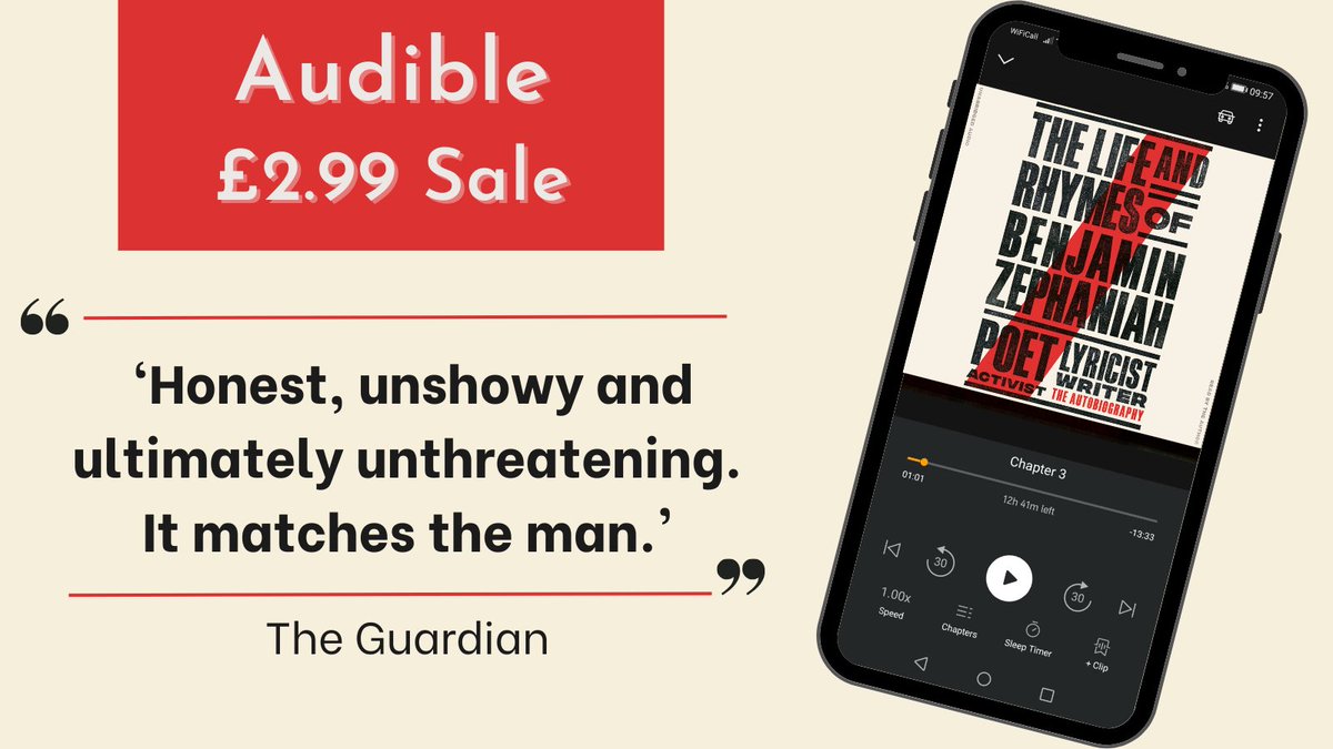 A truly extraordinary life story which celebrates the power of poetry and the importance of pushing boundaries with the arts. Listen to #TheLifeandRhymesofBenjaminZephaniah by @BZephaniah in @audibleuk's £2.99 Sale! adbl.co/4d0HWQ3