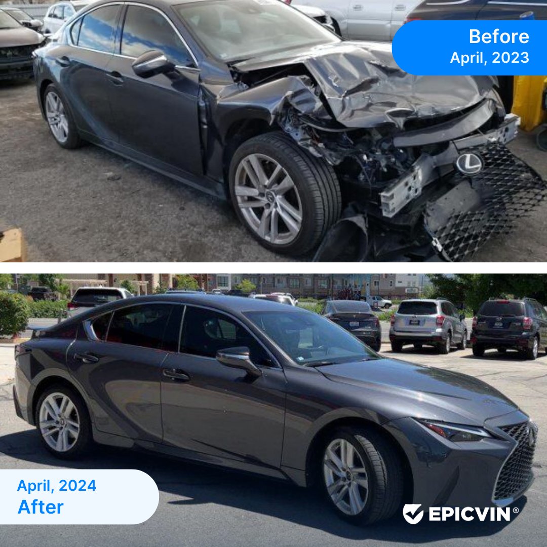 This 2022 Lexus IS 300's sleek lines at the April 2024 dealer hide its more rugged April 2023 auction roots. Discover its authentic story with an EpicVIN vehicle history report. #EpicVIN #VehicleHistoryReports #Lexus #IS300 #AutoDealerUSA #CarAuctions #Copart #IAAI #SalvageCars