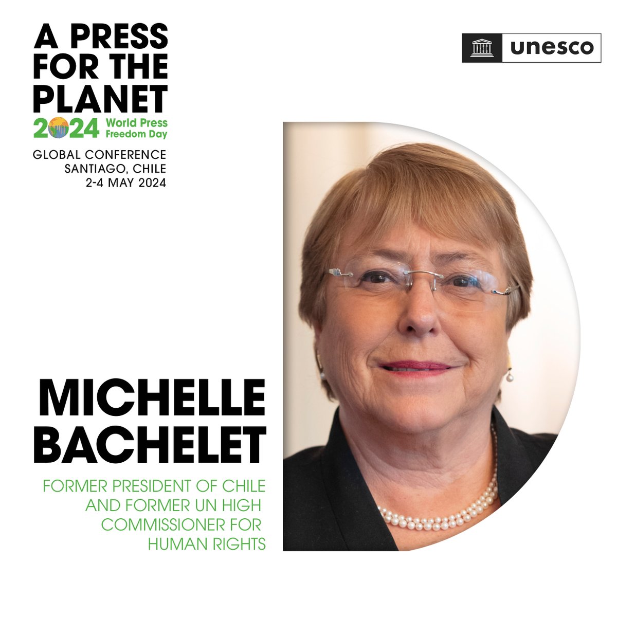 The #WorldPressFreedomDay Conference 2024 will bring together key actors. The powerful voice of @mbachelet in fostering dialogue in favor of the environment will be present. unesco.org/en/articles/wo… @UNESCOSantiago @voceriagobierno @Minrel_Chile @unescoeast