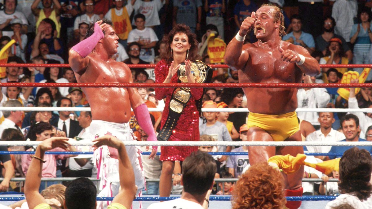 SummerSlam Sunday! Hulk Hogan & Brutus Beefcake defeat Randy Savage & Zeus at the 1989 PPV. ☀️ #WWF #WWE #SummerSlam #Zeus #RandySavage #SensationalSherri #MissElizabeth #BrutusBeefcake #HulkHogan