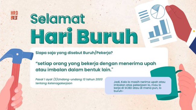 Wahai kalian yang kerja menggunakan seragam pabrik maupun lanyard coach. kalian yang kerja menggunakan kunci ring maupun pulpen. Kerja di SCBD atau di pabrik. Kerja #dirumahsaja atau dimanapun. 

Selamat Hari Buruh!