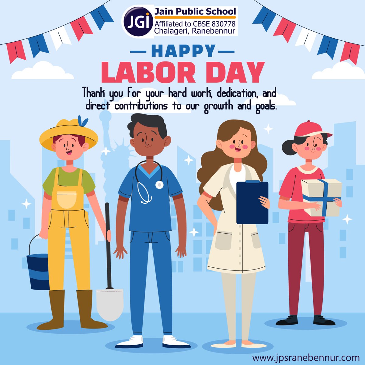 Jain Public School, Ranebennur
Wishing you all a very Happy Labor Day!
'Thank you for your hard work, dedication, and 
direct contributions to our growth and goals.'
jpsranebennur.com
#HappyLaborDay #jainpublicschoolranebennur #jpsranebennur
freepik.com