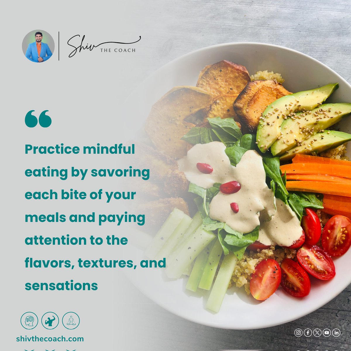 'Practice mindful eating by savoring each bite of your meals. Eating slowly and mindfully can help you feel more satisfied and nourished, reducing the urge to overeat or snack mindlessly.'
#MindfulEating
#SavorTheMoment
#SlowDownEatMindfully
#NourishYourBody
#HealthyHabits