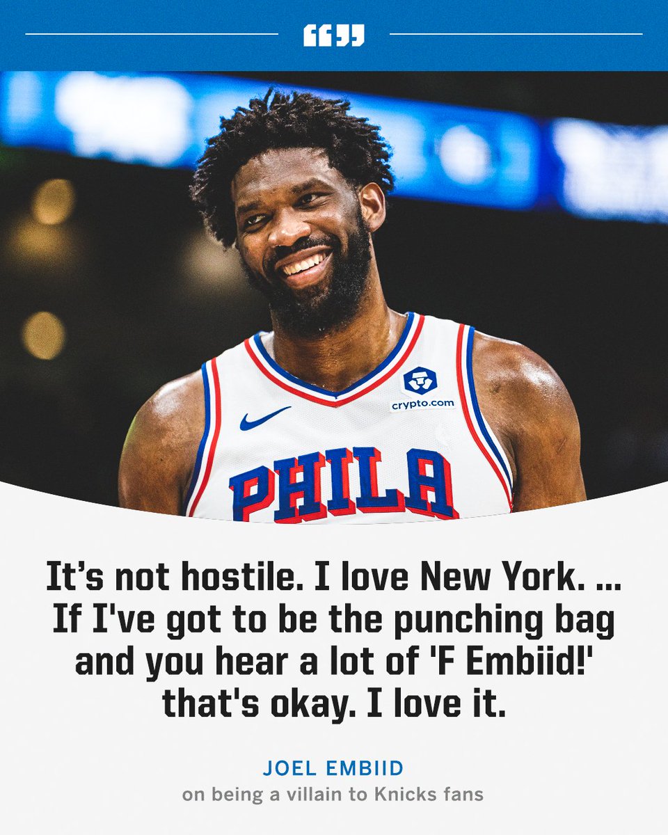 Embiid is embracing the villain role for Knicks fans 😅 (via @MikeAScotto)