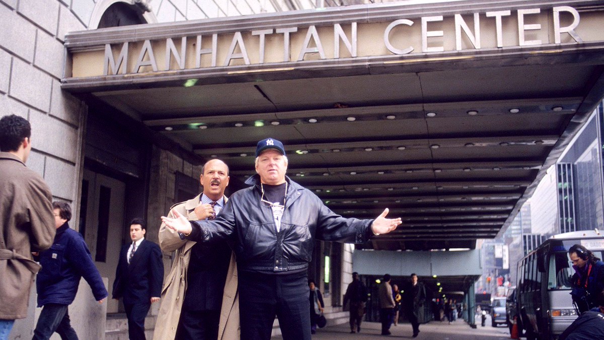 Mean Gene and The Brain outside the Manhattan Center in New York City. #WWF #WWE #Wrestling #GeneOkerlund #BobbyHeenan