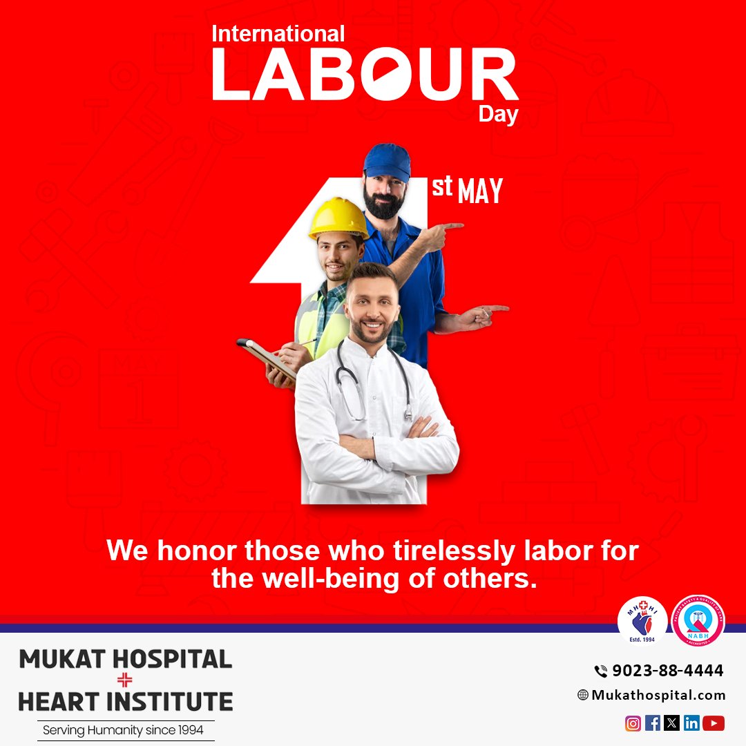 'International LABOUR Day 💪 - We honor those who tirelessly labor for the well-being of others 👨‍⚕️💖✅ .'

#labourday #internationallabourday #instafeed #viral #post #like4like #follow #health #healthytips #chandigarh #mukathospital