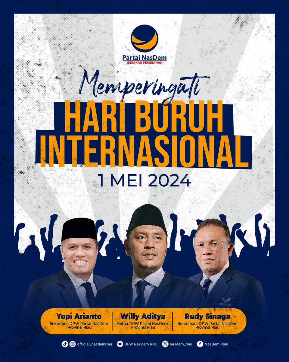 Semoga Buruh kesejahteraannya semakin terjamin dan mendapatkam keadilan yang layak untuk seluruh Buruh di Indonesia.

Selamat Hari Buruh

#HariBuruh #MayDay
#PartaiNaDem #NasDemRiau #NasDemBersamaRakyat #NasdemSayangKamu