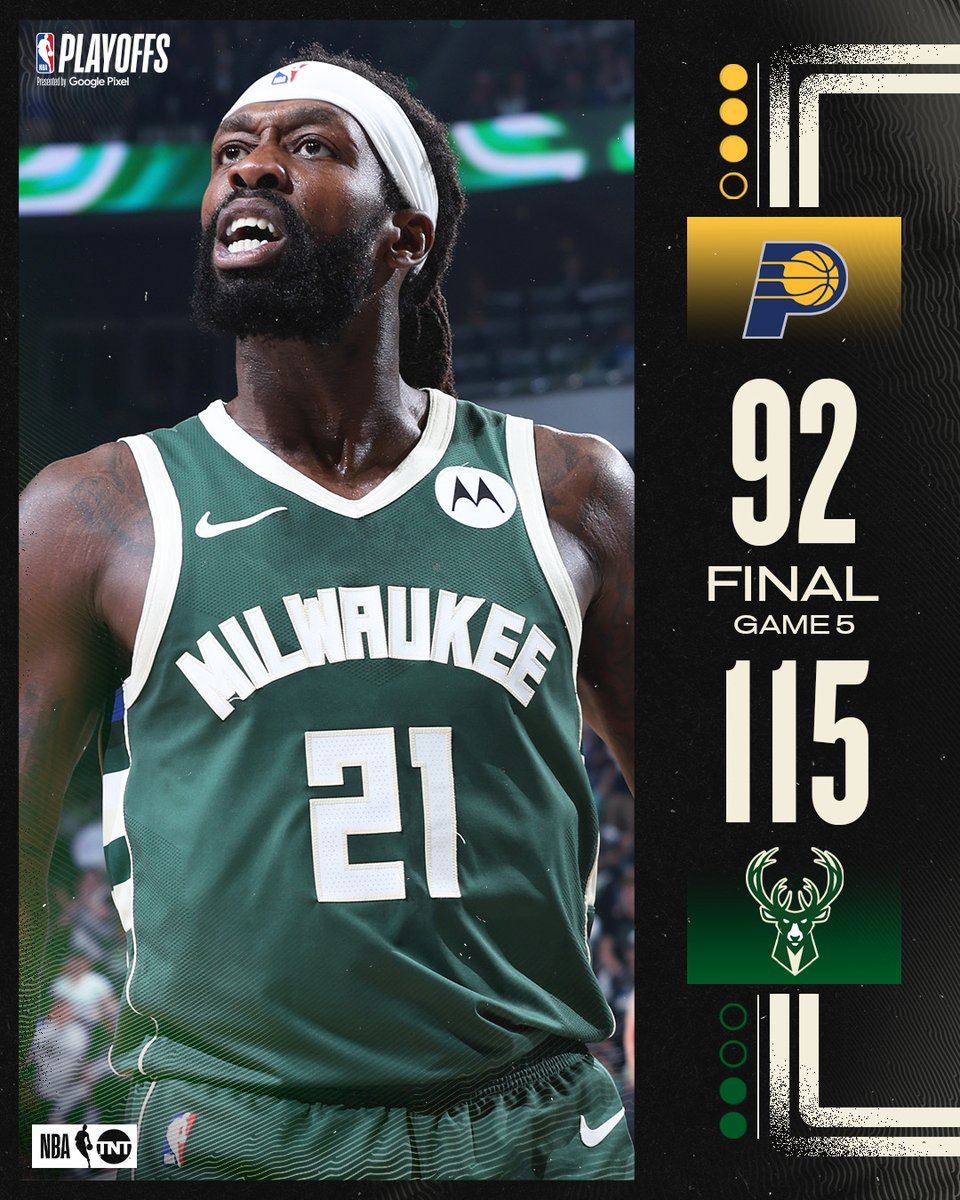 The Bucks force a Game 6 in Indy 😤

Middleton: 29 PTS | 12 REB | 5 AST
Portis: 29 PTS | 10 REB
Beasley: 18 PTS | 4 REB | 3 STL
Beverley: 13 PTS | 12 AST | 2 STL