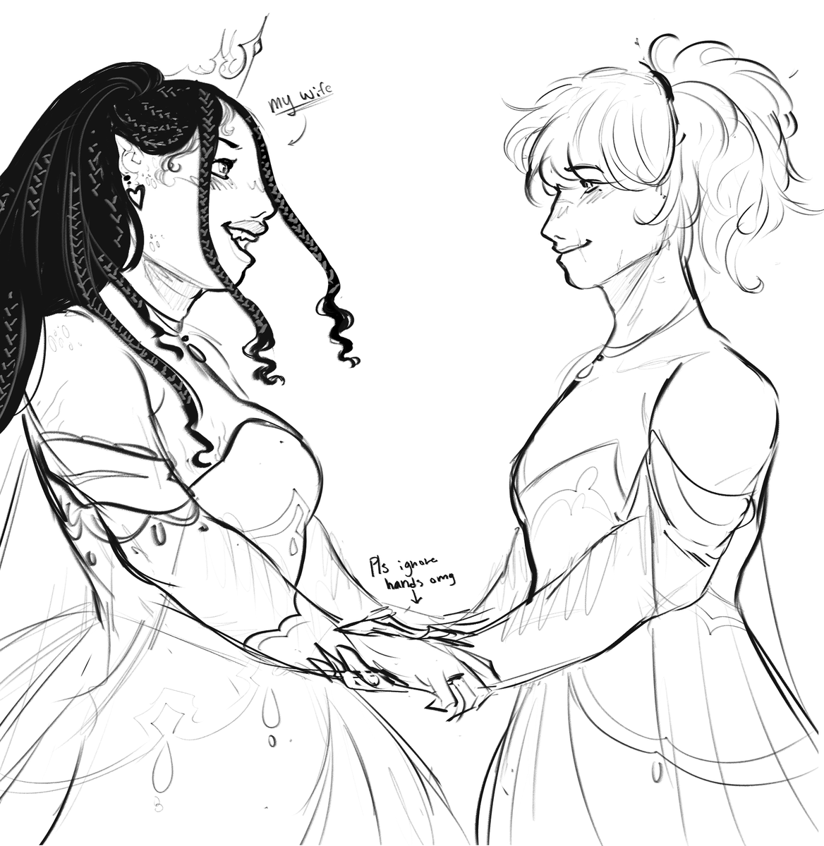 please ignore the hands i literally just gave up. anyway princessknight wedding dress sketch teehee