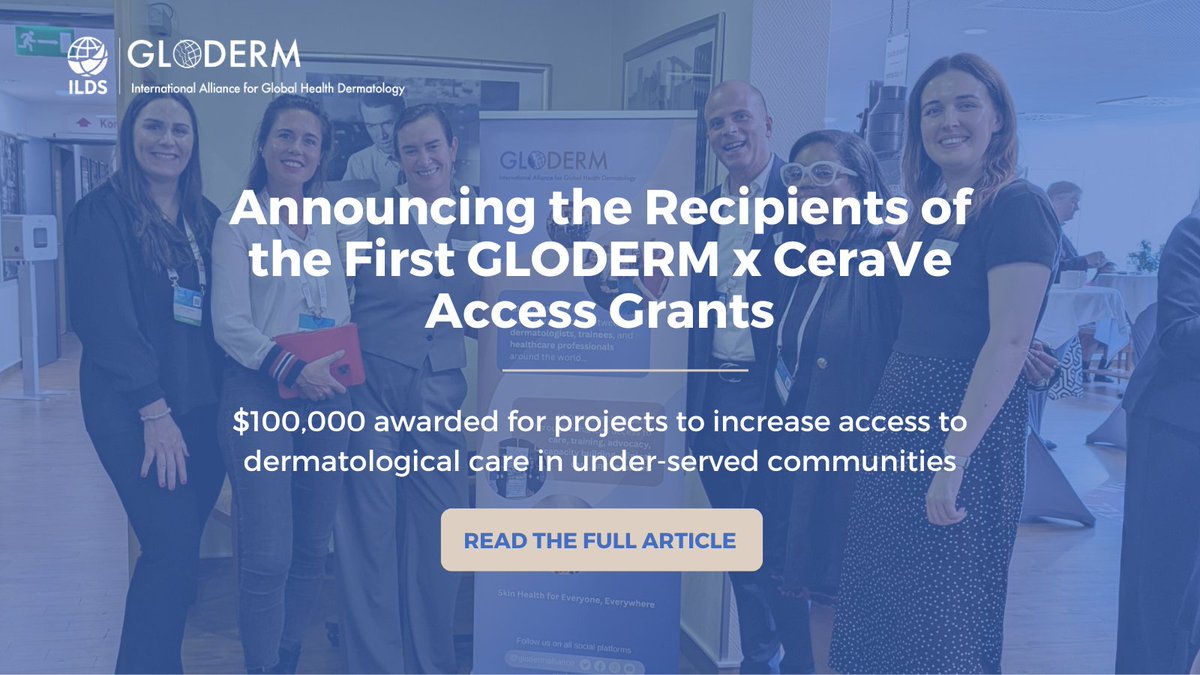We're thrilled to announce the recipients of the first GLODERM x CeraVe Access Grants!✨$100,000 has been awarded to five inspiring dermatologist changemakers, each spearheading projects to enhance access to dermatological care in under-served communities. bit.ly/First-GLODERM-…