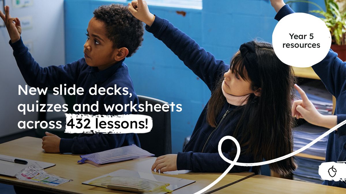 Do you #teach year 5? To help make planning and managing the multiple subjects you have to teach in class easier, we’ve just launched new slide decks, quizzes, and worksheets across 432 lessons! Free to download at: buff.ly/3xTuCNc #ukedchat #curriculum #resources