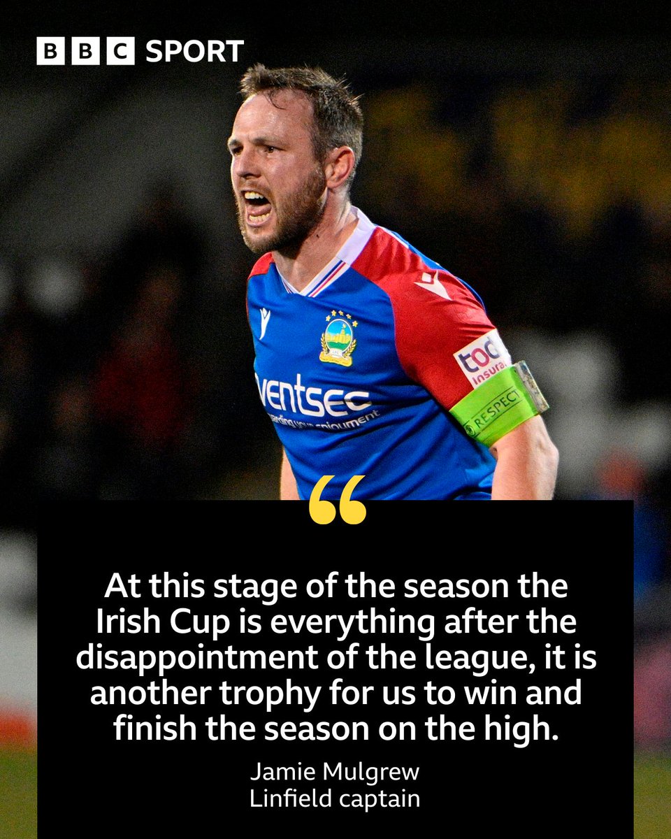 Linfield captain Jamie Mulgrew believes that winning the Irish Cup would help to 'soften the blow' of missing out on the Irish Premiership title 🏆🔜

#BBCFootball #BBCIrishPrem