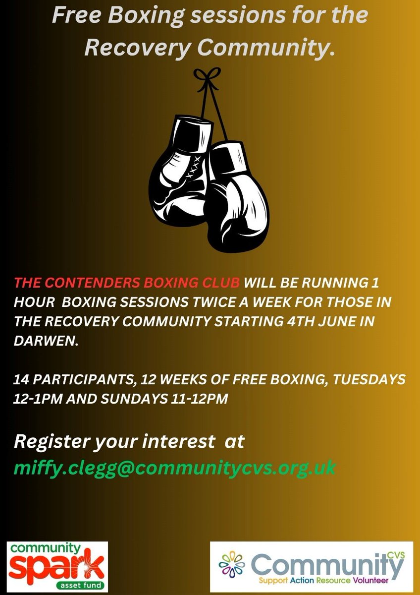 Introducing The Contenders Boxing Club, who provide boxing sessions for the #Recovery community in #Darwen. We're proud to say they're supported by the #CommunityAssetFund. More: communitycvs.org.uk/the-contenders…