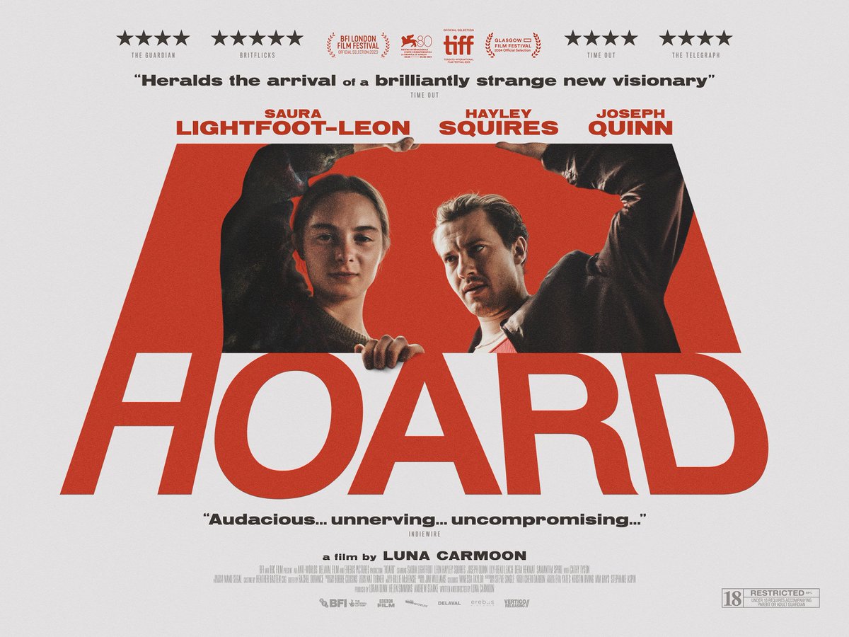 'A haunting study of loneliness and thwarted sexuality' - The Guardian ⭐️⭐️⭐️⭐️ HOARD, from director Luna Carmoon, is in cinemas 17 May. An Intermission Film / Vertigo Releasing poster