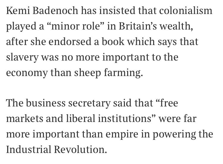 Our Slavery History…Ms Badenoch, what was the worth of slave-produced raw materials before and during the industrial revolution …including the lives of slaves compared to those of sheep?