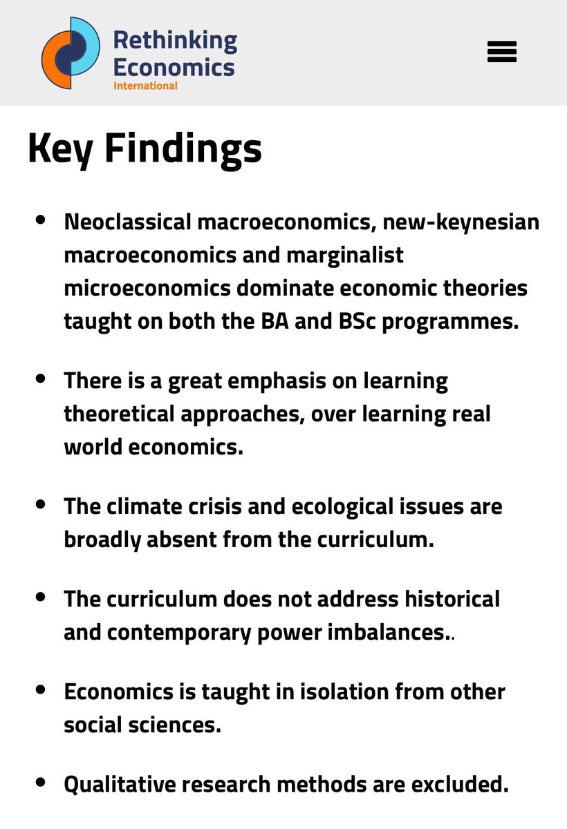 Is Economics Education Fit for the 21st Century?

More than 15 yrs after the 2007/8 GFC, @RethinkEcon_EW - the student movement that swept the UK (and many parts of the world) calling for a drastic overhaul of the econ curriculum - reports its findings. 

rethinkeconomics.org/2024/05/01/is-…
