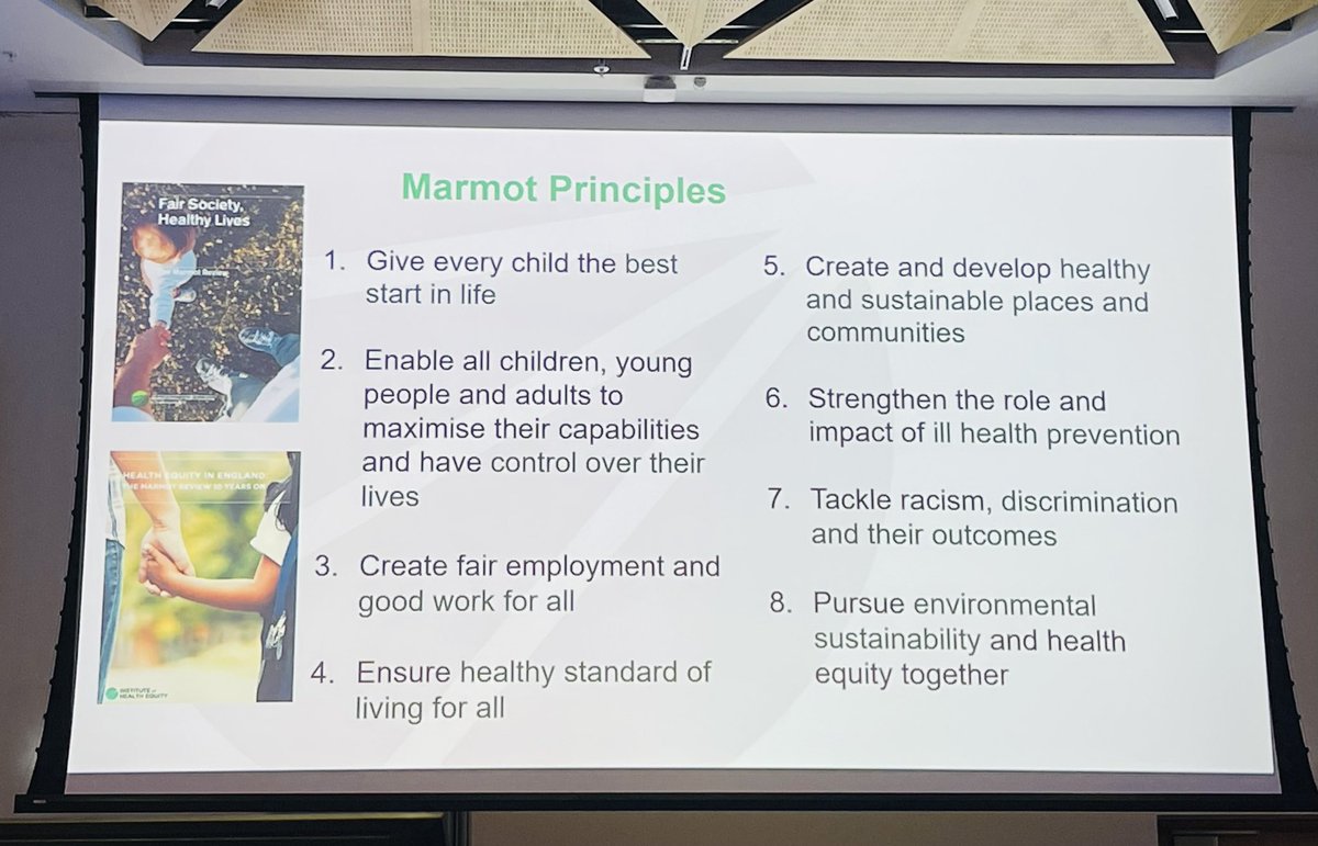 The 8 Marmot Principles set out to enable social justice and health equity - it’s not rocket science. Allowing everyone the opportunity to thrive. Which we all deserve. The need for cross-sector, system wide action. @MichaelMarmot #ScotPH24